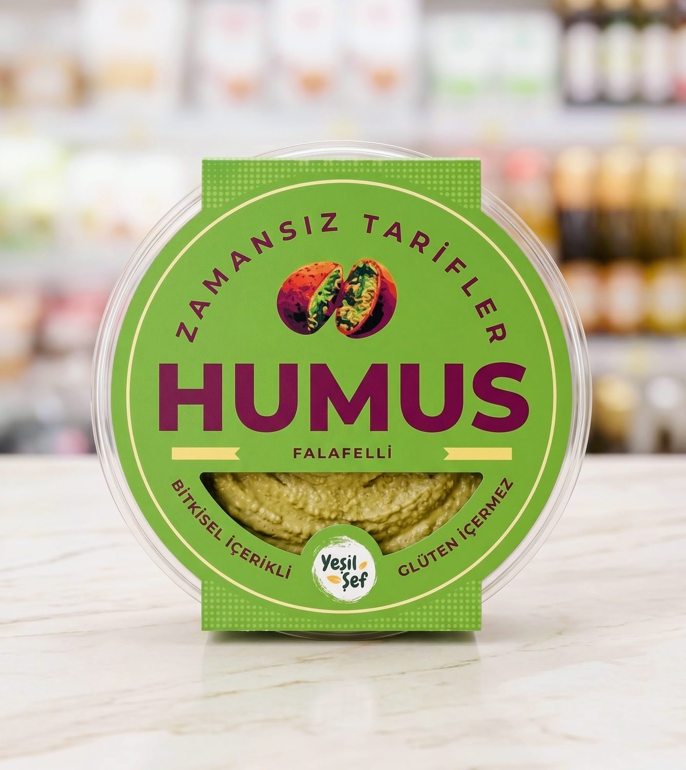 Yeşil Şef Falafelli Humus ambalajı