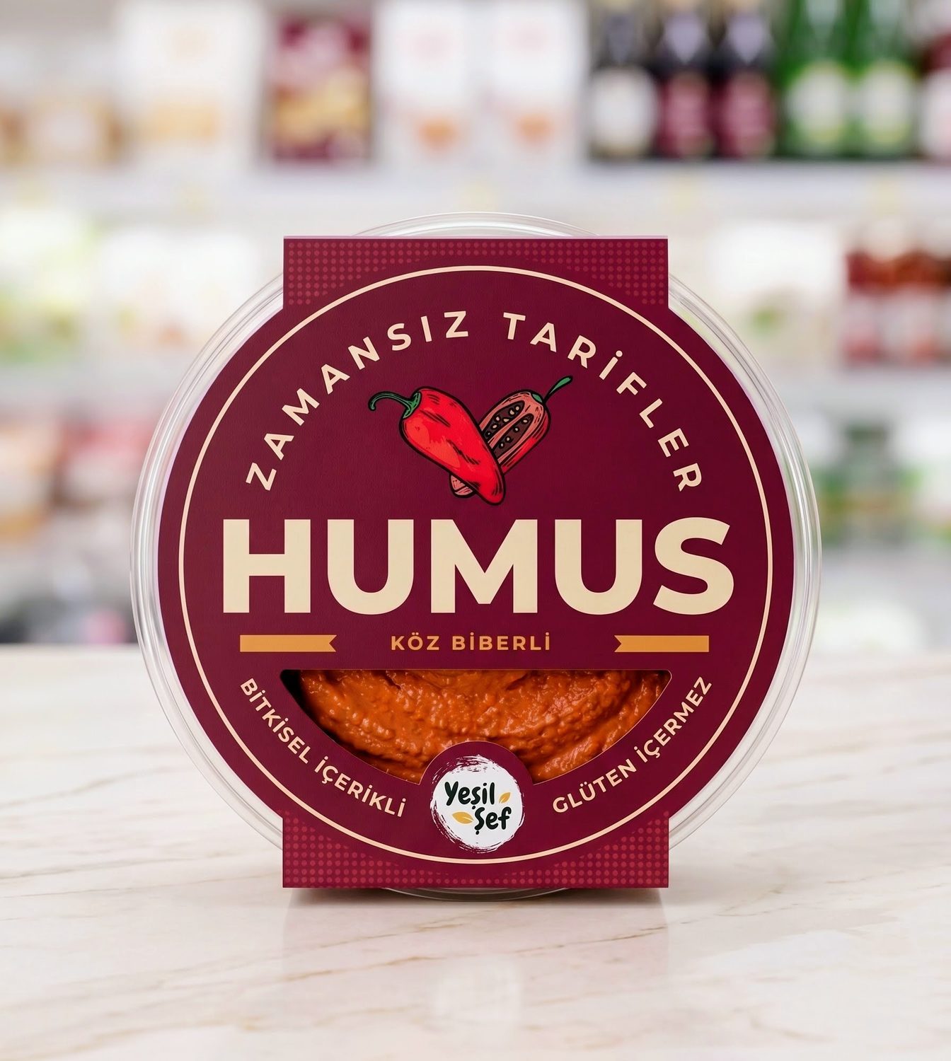 Yeşil Şef Köz Biberli Humus ambalajı